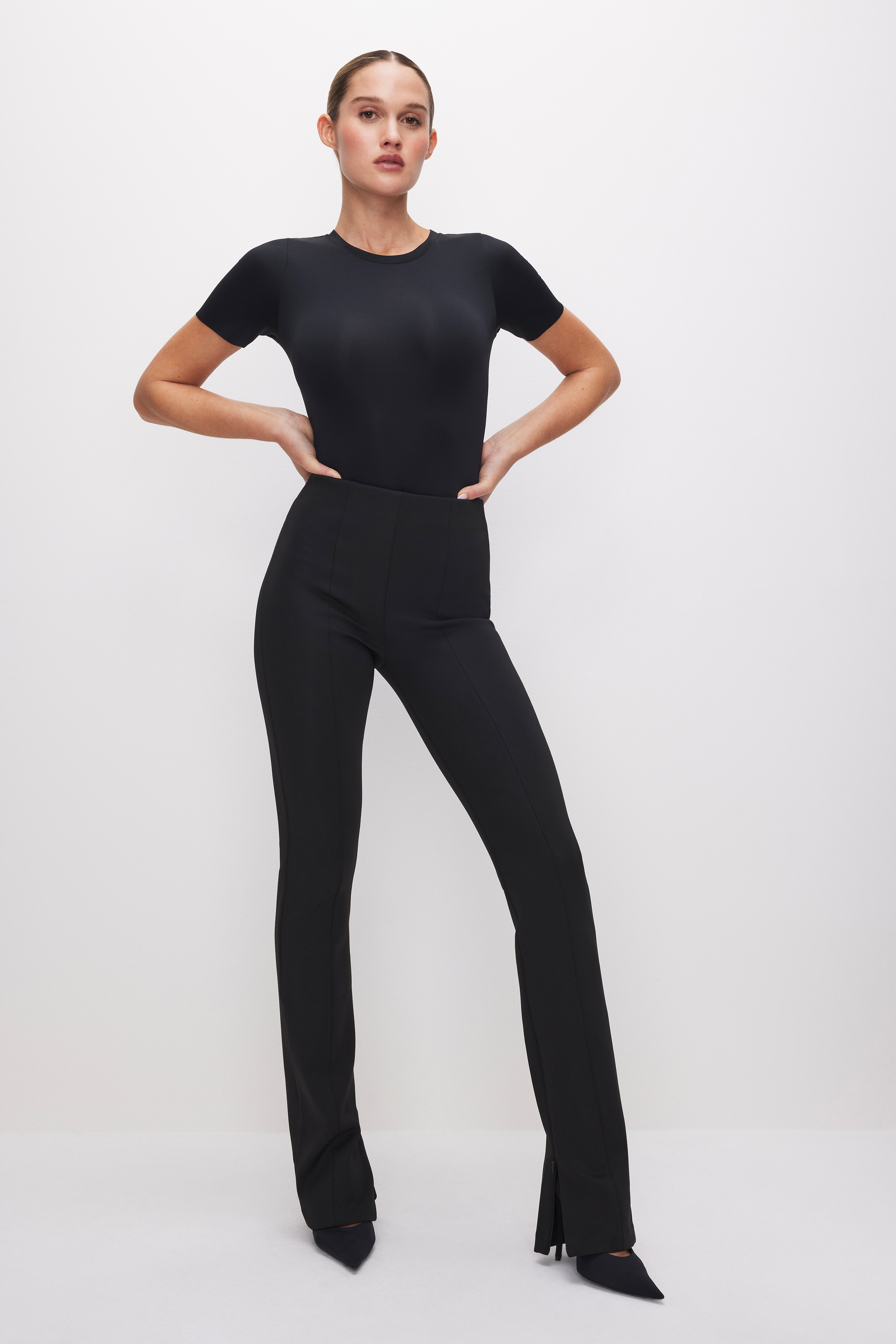 Styled with SCUBA PULL-ON STRAIGHT TROUSERS | BLACK001